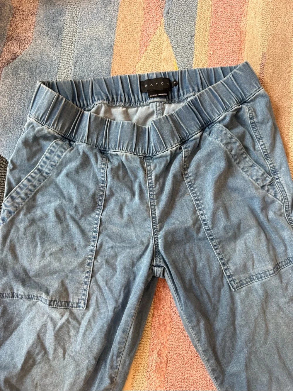 HATCH Light Blue Boyfriend Denim Jeans with Elastic Waist
